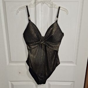 Dolcessa Shimmering Black and Gold One Piece Swimsuit-L